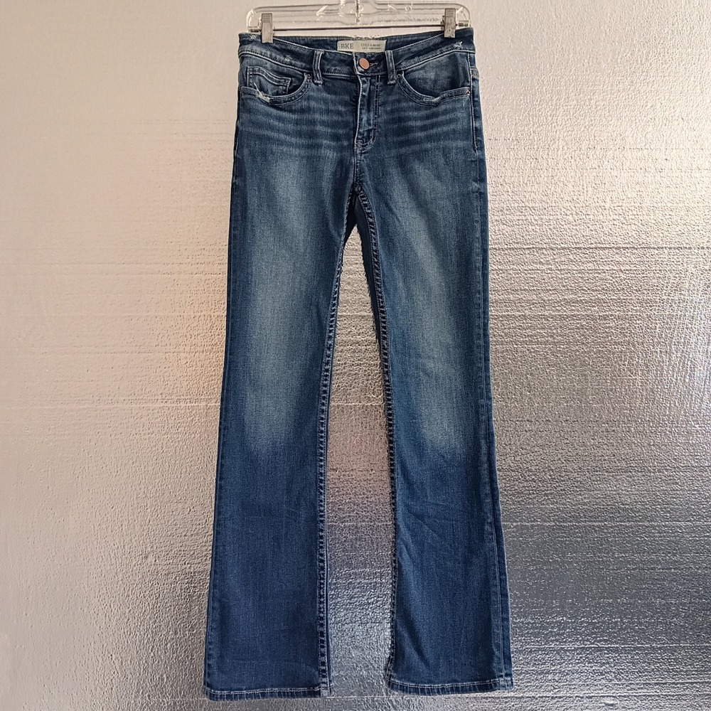 BKE Stella Bootcut Jeans Women 28x31.5 *28x31 Blue Distressed Mid Rise ABK374